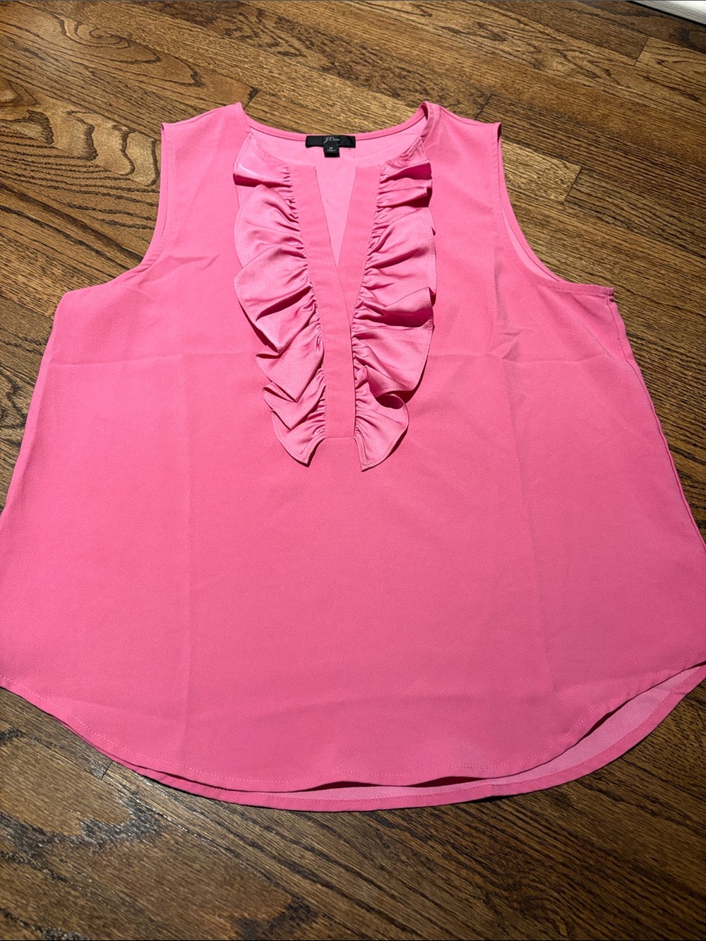 Jcrew ruffle front top in satin crepe pink